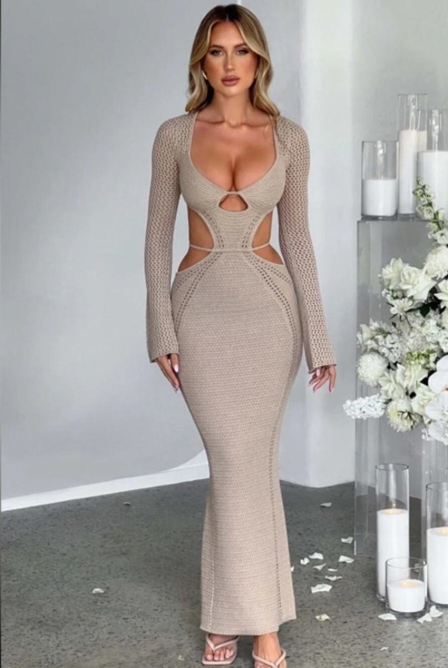 Beige Crochet Maxi Dress